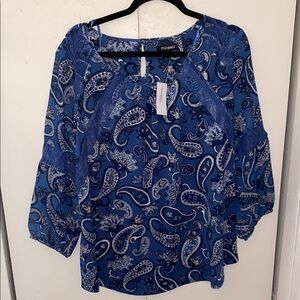 Roz & Ali Blue Paisley Women's Top